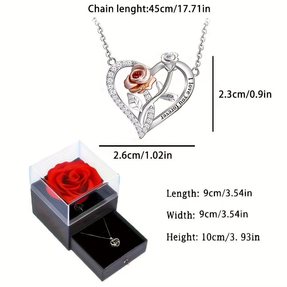 I Love You Forever Necklace with Rose Gift Box for Girlfriend Momther Birthday Christmas Romantic Gift 2023 New Fashion Jewelry